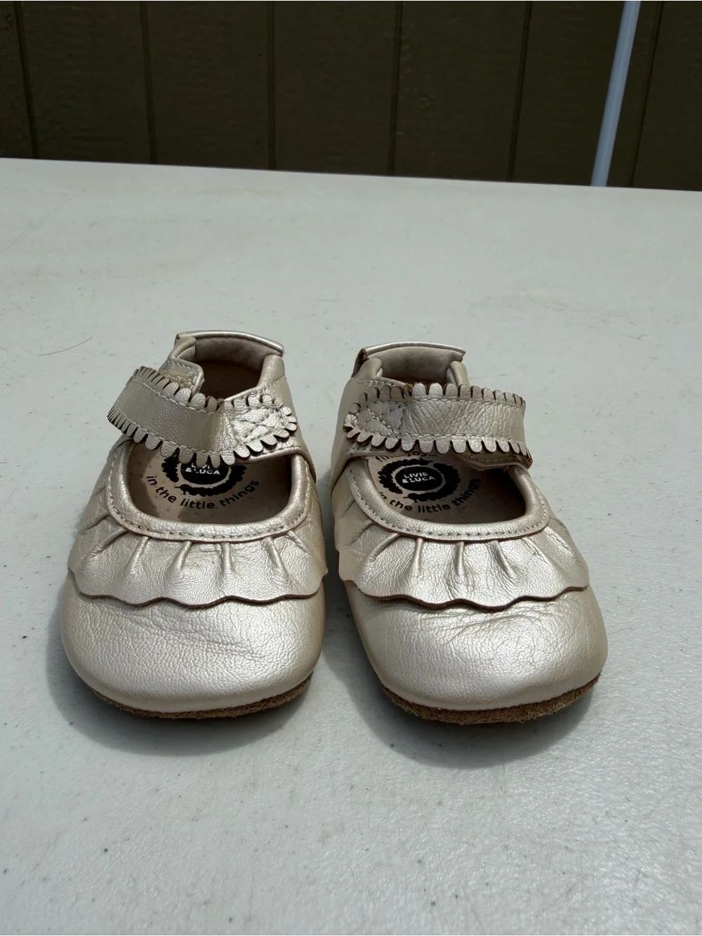 Livie & Luca Metallic Cream Mary Jane with Fringe Strap